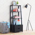 Costway 2 PCS 4 Tier Bookshelf Ladder Rack Modern Wood Storage Display Shelving with Drawers White&Natural/Black