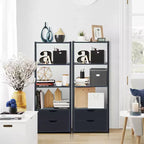 Costway 2 PCS 4 Tier Bookshelf Ladder Rack Modern Wood Storage Display Shelving with Drawers White&Natural/Black
