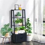 Costway 2 PCS 4 Tier Bookshelf Ladder Rack Modern Wood Storage Display Shelving with Drawers White&Natural/Black