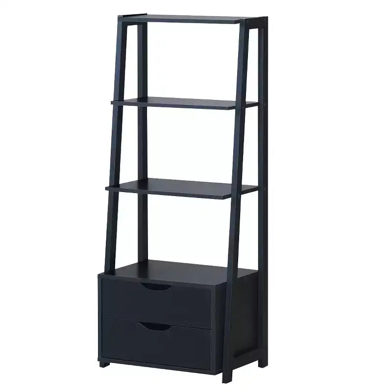Costway 2 PCS 4 Tier Bookshelf Ladder Rack Modern Wood Storage Display Shelving with Drawers White&Natural/Black