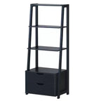 Costway 2 PCS 4 Tier Bookshelf Ladder Rack Modern Wood Storage Display Shelving with Drawers White&Natural/Black