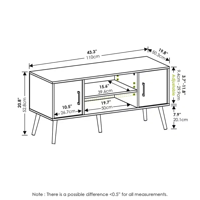 Furinno Mid-Century TV Stand Entertainment Media Console w/2 Cabinets&Open Storage Shelves for TVs up to 50,French Oak Grey