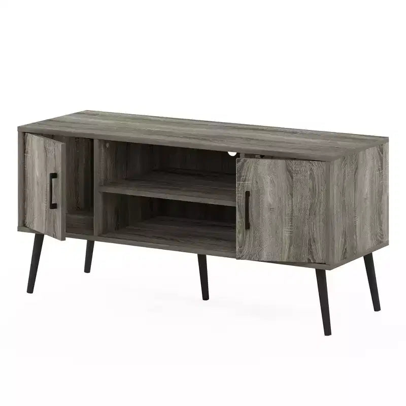 Furinno Mid-Century TV Stand Entertainment Media Console w/2 Cabinets&Open Storage Shelves for TVs up to 50,French Oak Grey