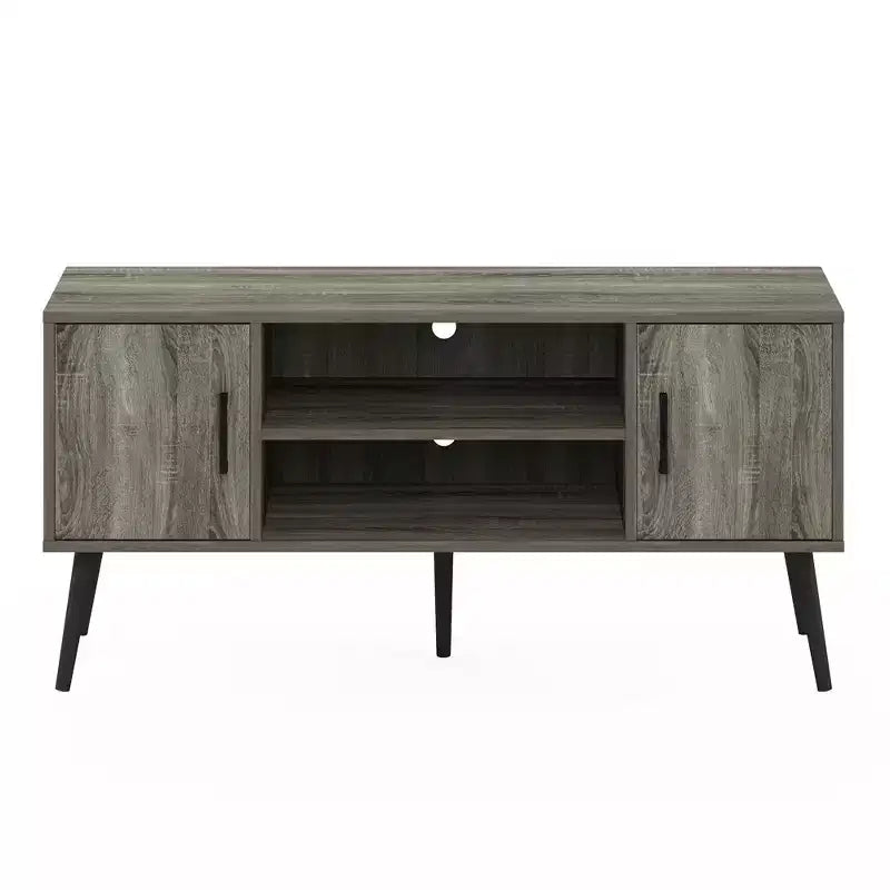 Furinno Mid-Century TV Stand Entertainment Media Console w/2 Cabinets&Open Storage Shelves for TVs up to 50,French Oak Grey