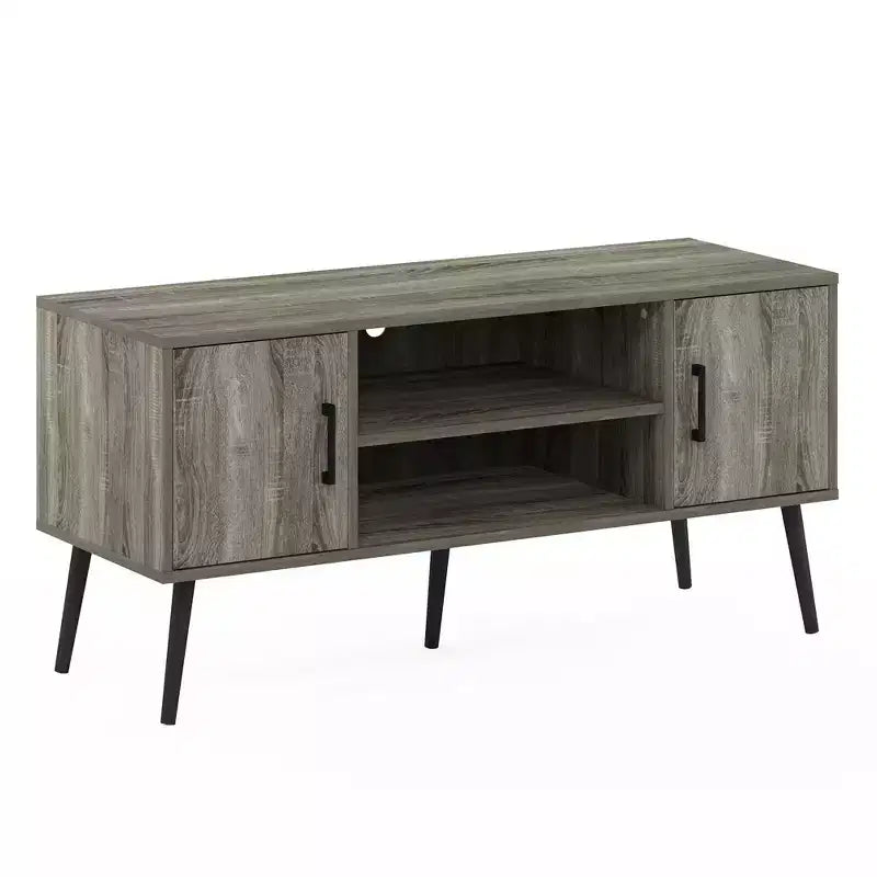 Furinno Mid-Century TV Stand Entertainment Media Console w/2 Cabinets&Open Storage Shelves for TVs up to 50,French Oak Grey