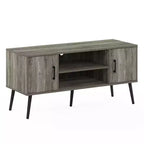 Furinno Mid-Century TV Stand Entertainment Media Console w/2 Cabinets&Open Storage Shelves for TVs up to 50,French Oak Grey