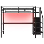 Full Size Metal Loft Bed with Desk, Storage Staircase and Small Wardrobe  ModernLuxe