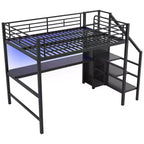 Full Size Metal Loft Bed with Desk, Storage Staircase and Small Wardrobe  ModernLuxe