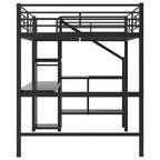 Full Size Metal Loft Bed with Desk, Storage Staircase and Small Wardrobe  ModernLuxe