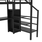 Full Size Metal Loft Bed with Desk, Storage Staircase and Small Wardrobe  ModernLuxe