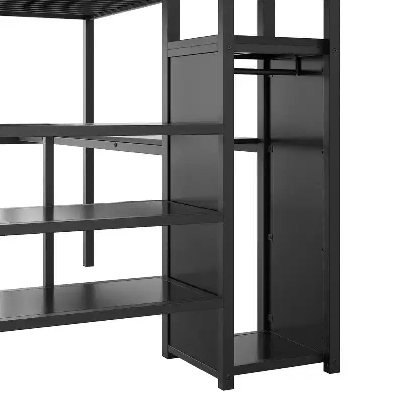 Full Size Metal Loft Bed with Desk, Storage Staircase and Small Wardrobe  ModernLuxe