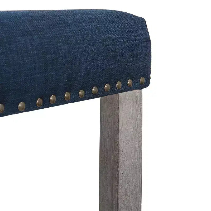 WestinTrends 29 Upholstered Saddle Seat Bar Stool (Set of 2), Antique Gray/Navy Blue