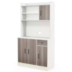 Costway 4-Door 71'' Kitchen Buffet Pantry Storage Cabinet w/Hutch Adjustable Shelf White