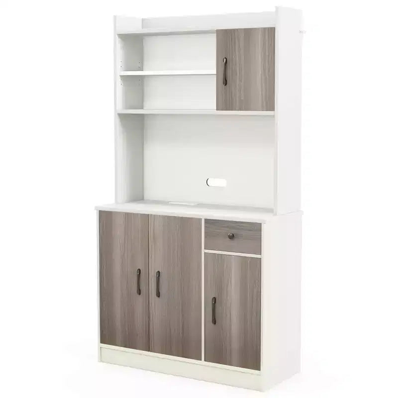 Costway 4-Door 71'' Kitchen Buffet Pantry Storage Cabinet w/Hutch Adjustable Shelf White