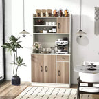 Costway 4-Door 71'' Kitchen Buffet Pantry Storage Cabinet w/Hutch Adjustable Shelf White