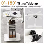 Costway Mobile Podium Stand Height Adjustable Laptop Cart with Storage Compartments Rolling Lectern with Lockable Casters for Classroom Office White