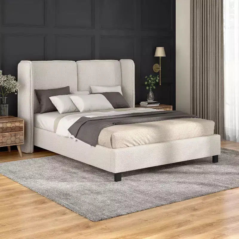 HOMES: Inside + Out Queen Shellsea Modern Boucle Upholstered Platform Bed with Wingback Headboard