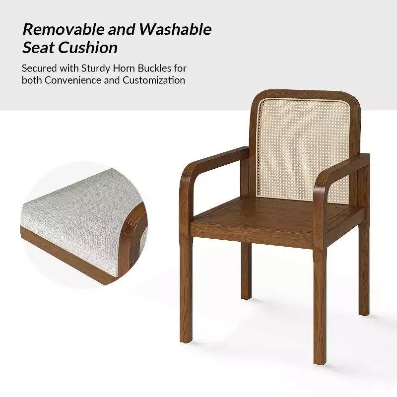 Hieromymus Modern Ratten Dining Chair with Removable Cushion Set of 2|HULALA HOME