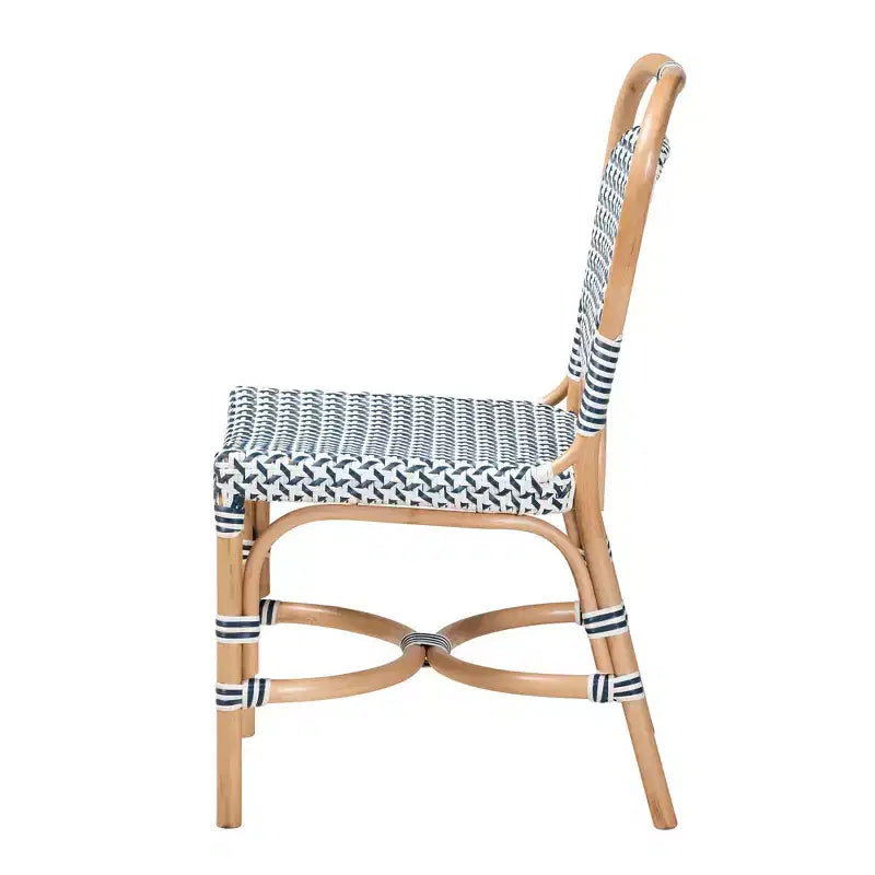 bali & pari Luciana Modern French Blue and White Weaving Natural Rattan Bistro Chair
