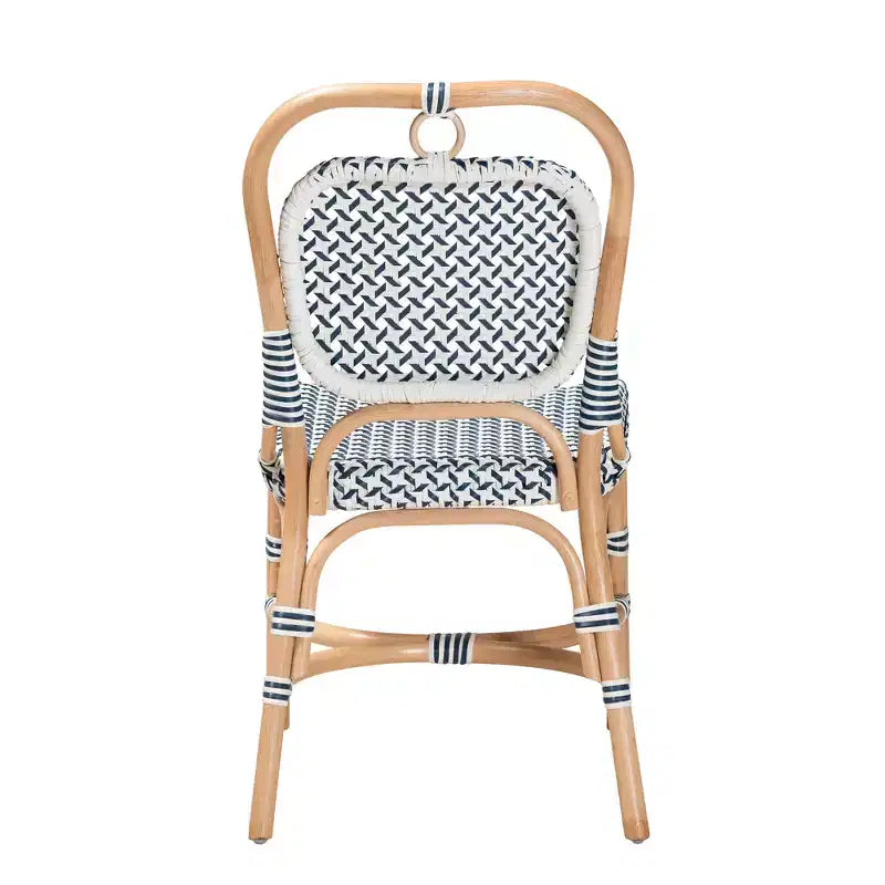 bali & pari Luciana Modern French Blue and White Weaving Natural Rattan Bistro Chair