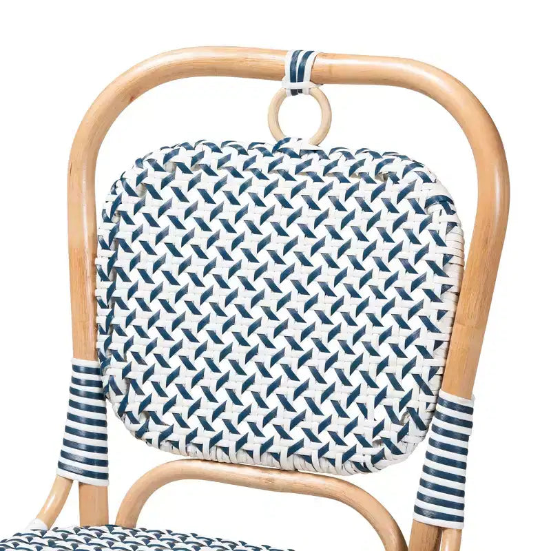 bali & pari Luciana Modern French Blue and White Weaving Natural Rattan Bistro Chair