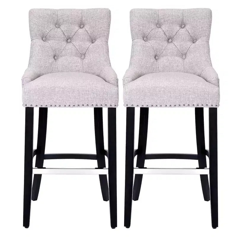 WestinTrends 29 Linen Tufted Buttons Upholstered Wingback Bar Stool (Set of 2), Light Gray