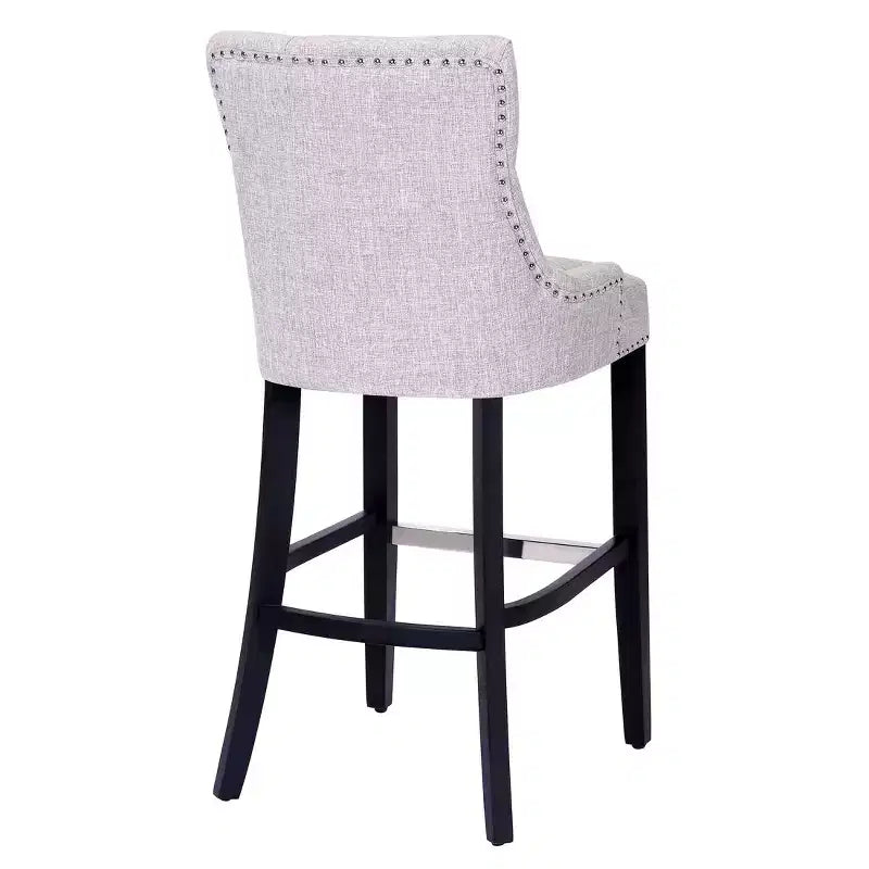 WestinTrends 29 Linen Tufted Buttons Upholstered Wingback Bar Stool (Set of 2), Light Gray