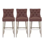 WestinTrends 29 Linen Tufted Buttons Upholstered Wingback Bar Stool (Set of 3), Brown