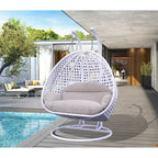 Egg-Shaped Hanging Swing Chair with Metal Stand, Wicker Frame & Cushion ¨C Beige / Charcoal Blue / White / Blue / Antique White / Brown / Canvas, Seats 2