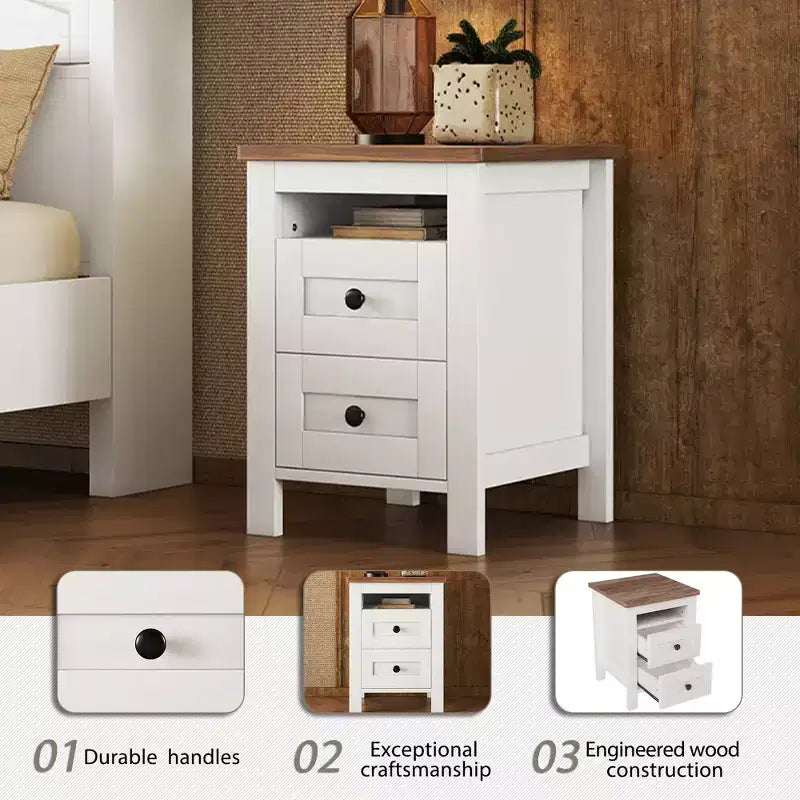 3-Piece Farmhouse Bedroom Sets, Full/Queen Size Platform Bed with Storage Nightstand and Dresser 4W - ModernLuxe