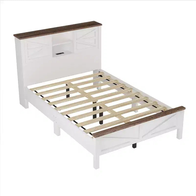 3-Piece Farmhouse Bedroom Sets, Full/Queen Size Platform Bed with Storage Nightstand and Dresser 4W - ModernLuxe