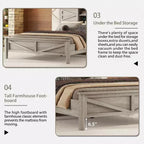3-Piece Farmhouse Bedroom Sets, Full/Queen Size Platform Bed with Storage Nightstand and Dresser 4W - ModernLuxe
