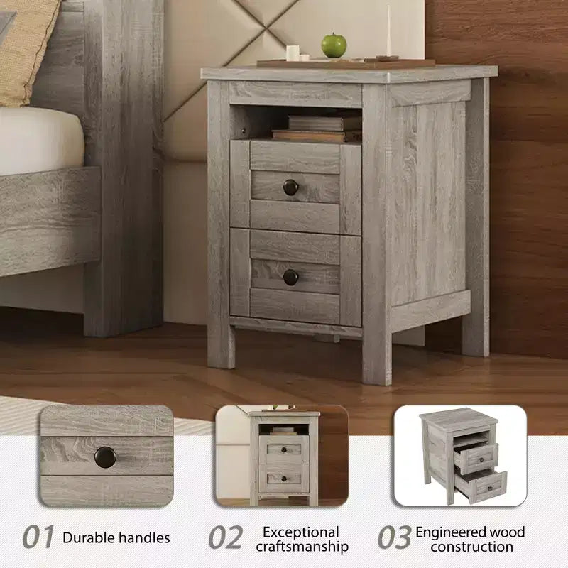 3-Piece Farmhouse Bedroom Sets, Full/Queen Size Platform Bed with Storage Nightstand and Dresser 4W - ModernLuxe