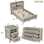 3-Piece Farmhouse Bedroom Sets, Full/Queen Size Platform Bed with Storage Nightstand and Dresser 4W - ModernLuxe
