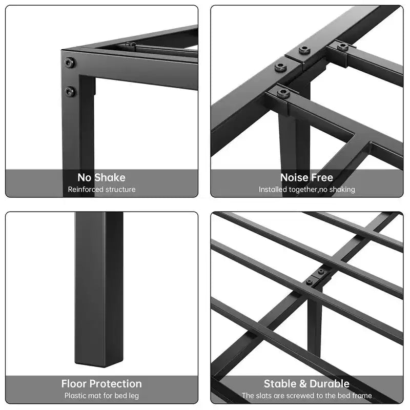 6/8/10/12/14/16 inch Bed Frame No Box Spring Needed, Heavy Duty Metal Platform Bed Frame