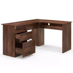 Costway L Shaped Computer Desk 59'' Corner Study Writing Desk with Open Compartment & 2 Cable Management Holes Walnut/White