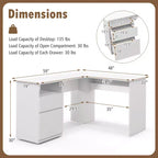 Costway L Shaped Computer Desk 59'' Corner Study Writing Desk with Open Compartment & 2 Cable Management Holes Walnut/White