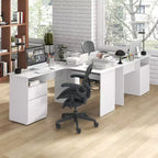 Costway L Shaped Computer Desk 59'' Corner Study Writing Desk with Open Compartment & 2 Cable Management Holes Walnut/White