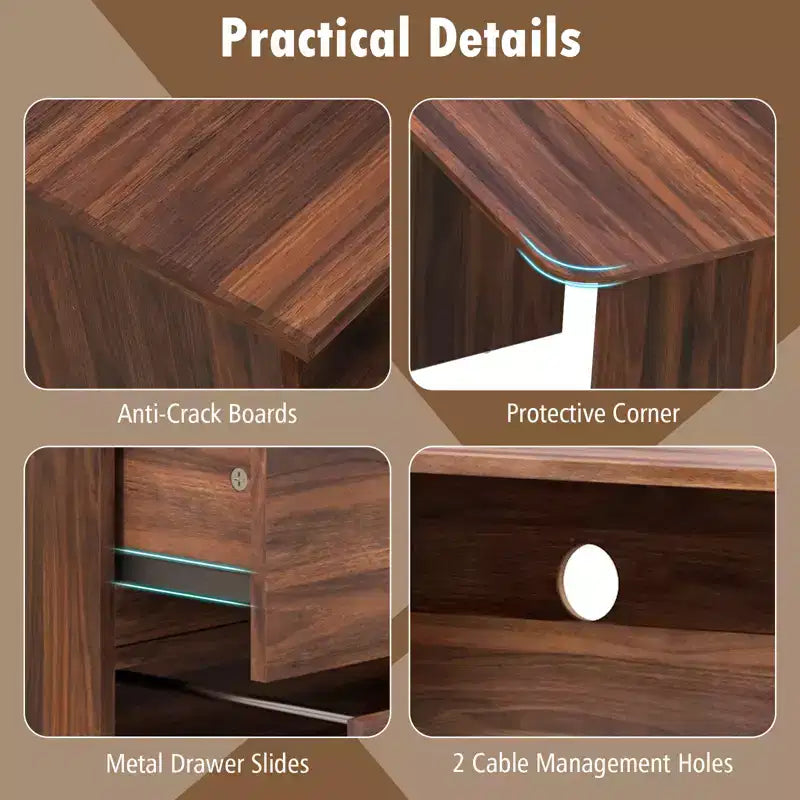 Costway L Shaped Computer Desk 59'' Corner Study Writing Desk with Open Compartment & 2 Cable Management Holes Walnut/White
