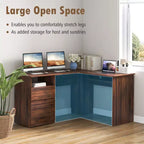 Costway L Shaped Computer Desk 59'' Corner Study Writing Desk with Open Compartment & 2 Cable Management Holes Walnut/White