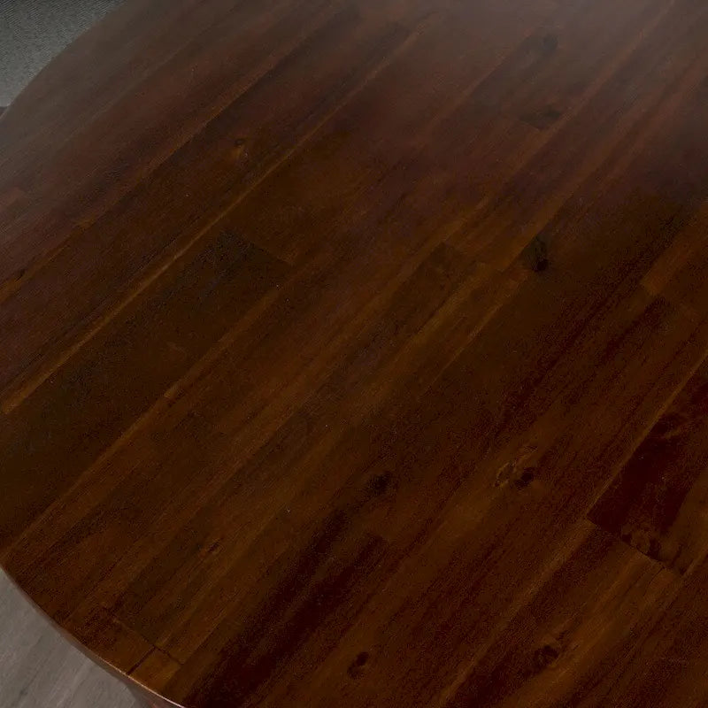 Tavolino rotondo in legno di acacia con finitura mogano e gambe a croce, 59 cm L x 50 cm H