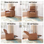 360Swivel Rocking Recliner Chair, Glider Rocking Chair, Upholstered Faux Leather Recliner