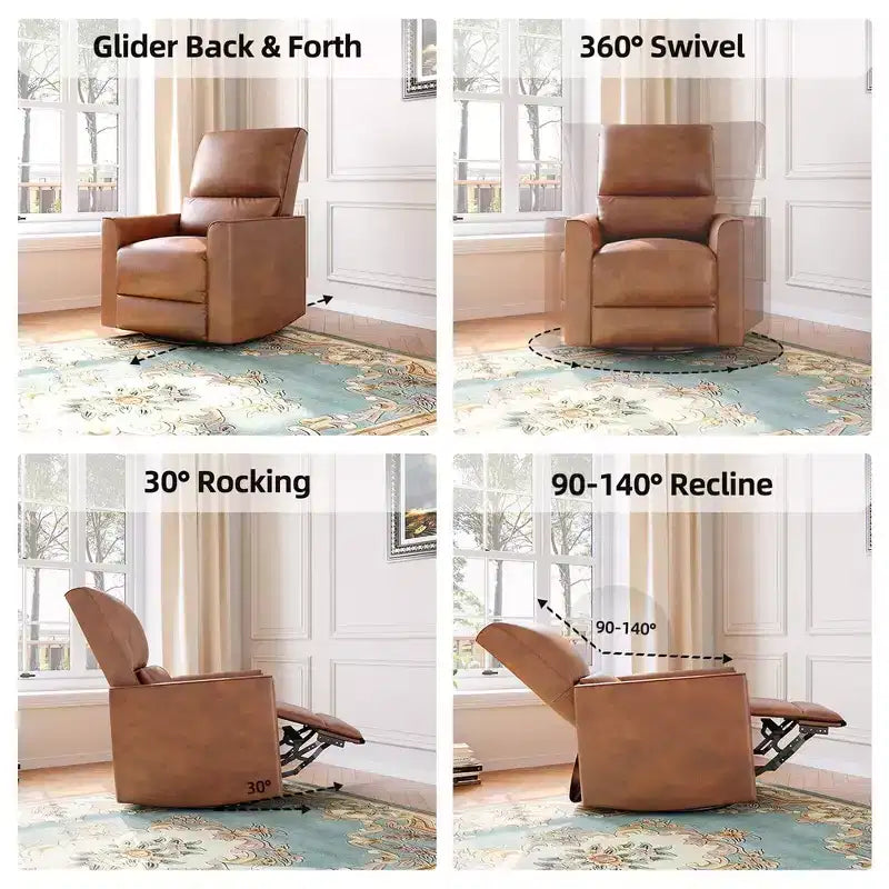 360Swivel Rocking Recliner Chair, Glider Rocking Chair, Upholstered Faux Leather Recliner