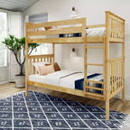 Lit superposé jumeau en bois massif Planche+Poutre avec échelle pour adultes, sans sommier tapissier requis