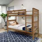 Lit superposé jumeau en bois massif Planche+Poutre avec échelle pour adultes, sans sommier tapissier requis