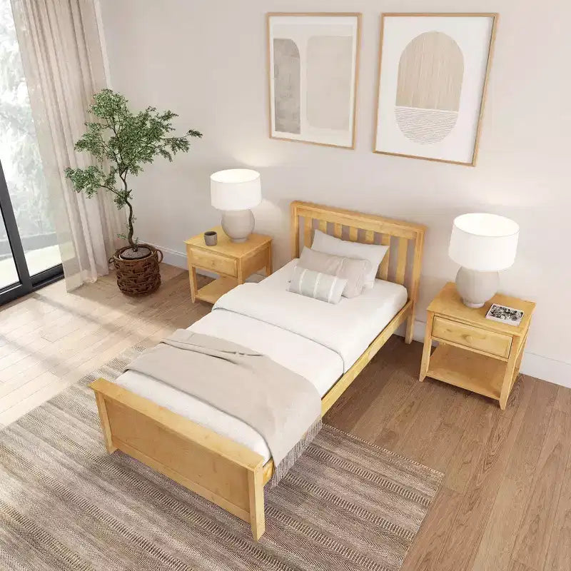 Plank+Beam Classic Solid Wood Twin Platform Bed Frame with Slatted Headboard