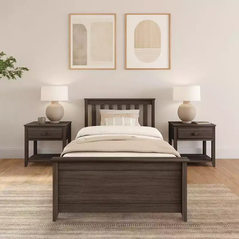 Plank+Beam Classic Solid Wood Twin Platform Bed Frame with Slatted Headboard