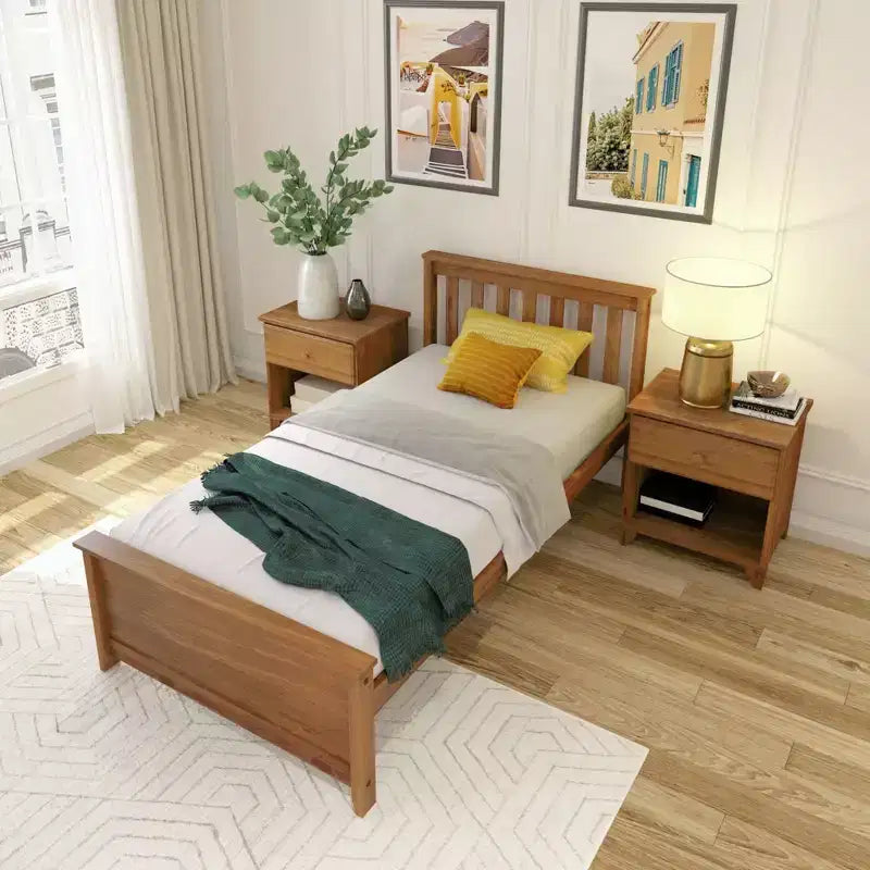 Plank+Beam Classic Solid Wood Twin Platform Bed Frame with Slatted Headboard