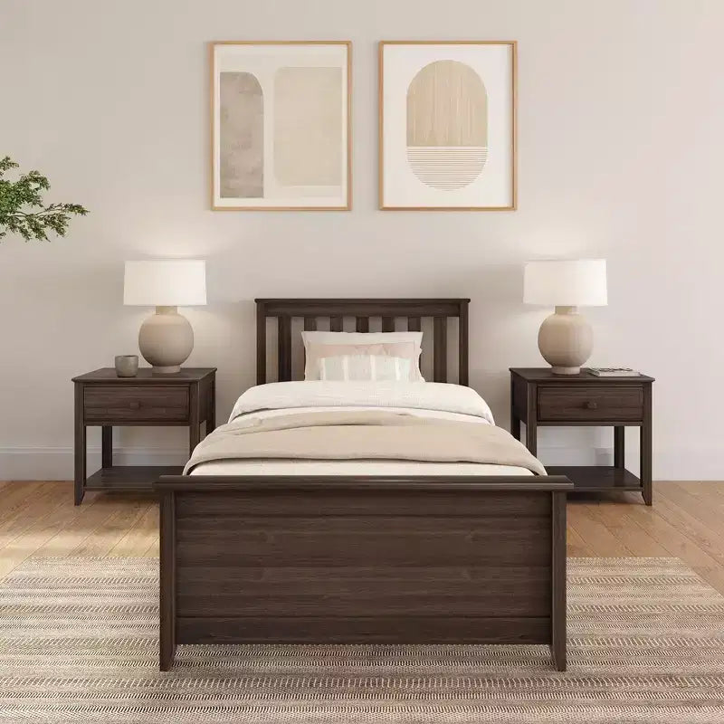 Plank+Beam Classic Solid Wood Twin Platform Bed Frame with Slatted Headboard