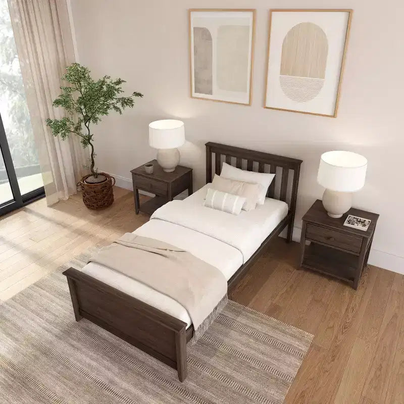 Plank+Beam Classic Solid Wood Twin Platform Bed Frame with Slatted Headboard